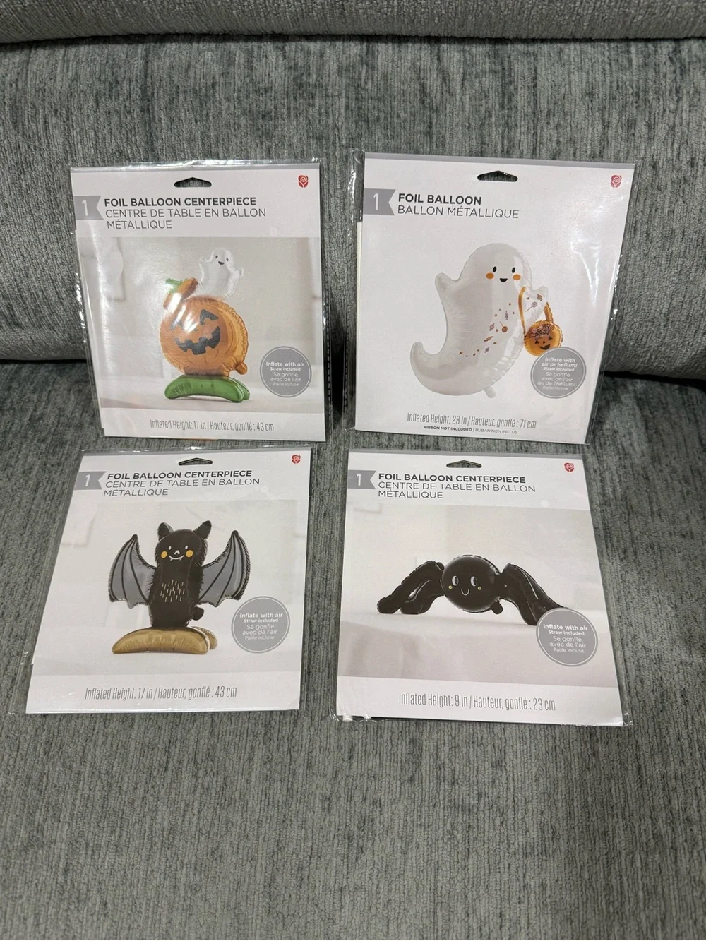 Halloween 4 Foil balloons centerpieces Pumpkin and Ghost, ghost, bat, and spider